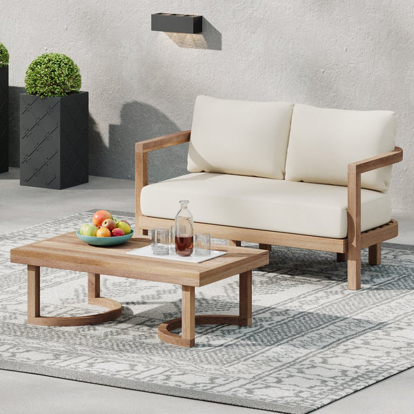 English Elm Christopher Knight Home® - 2-Person Acacia Wood Loveseat & Coffee Table Set with Beige Cushions, Weather-Resistant Patio Charm 73169.00BBGE