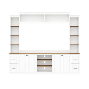 English Elm Unique Low Profile Media Console with Led Lighting Glass Shelves Fits Tvs to 105 White N721S000077K