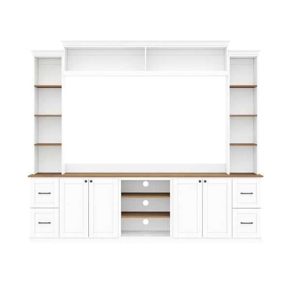 English Elm Unique Low Profile Media Console with Led Lighting Glass Shelves Fits Tvs to 105 White N721S000077K