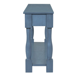 English Elm Trexm Distressed Entryway Console Table Three Drawers Open Shelf Mediterranean Wood Navy N715P372052M