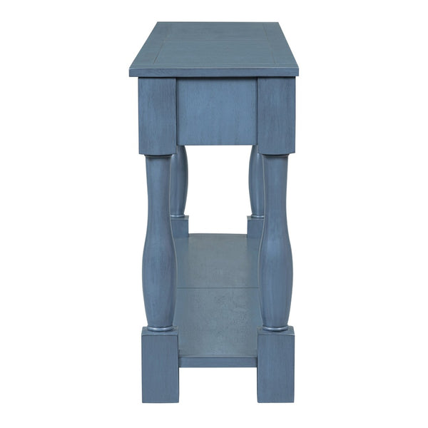 English Elm Trexm Distressed Entryway Console Table Three Drawers Open Shelf Mediterranean Wood Navy N715P372052M