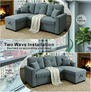English Elm Sleeper Sectional with Pull Out Bed Storage Chaise Tufted Polyester Living Room W5568S00039