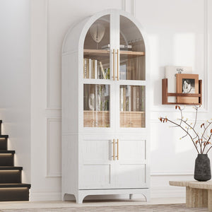 English Elm K&k Arched Farmhouse Pantry Cabinet Glass Doors Hidden Drawer Two Tone Kitchen Storage White N707S288969W