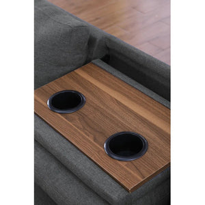 English Elm Black Faux Leather L Shaped Sectional with Cup Holders Nailhead Trim Storage Dark Gray B2730S00032