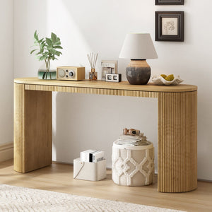 English Elm U_Style Elegant Curved Console Table With Vertical Stripe Detail - Perfect For Living Room & Entryway N711P205935N-GIGA