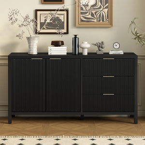 English Elm U_Style Minimalist Wave-Pattern Sideboard: Stylish Storage For Entryway, Hallway & Living Room N711P235893B-GIGA