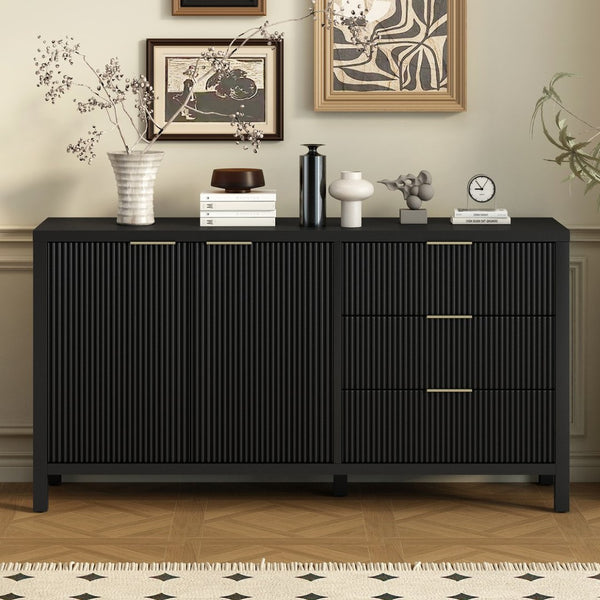 English Elm U_Style Minimalist Wave-Pattern Sideboard: Stylish Storage For Entryway, Hallway & Living Room N711P235893B-GIGA