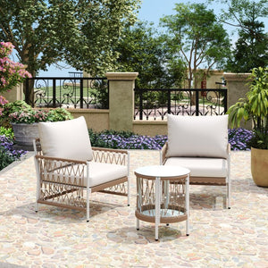 English Elm 3-piece Outdoor Bohemian Rope Lounge Set with Tempered Glass Table for Patio N767P306731B_N767P306732B