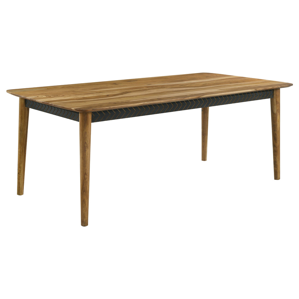 English Elm Crossmoor Natural Sheesham Dining Table with Tapered Legs, Chevron Apron Accent & Bold Grain Finish B062P350429