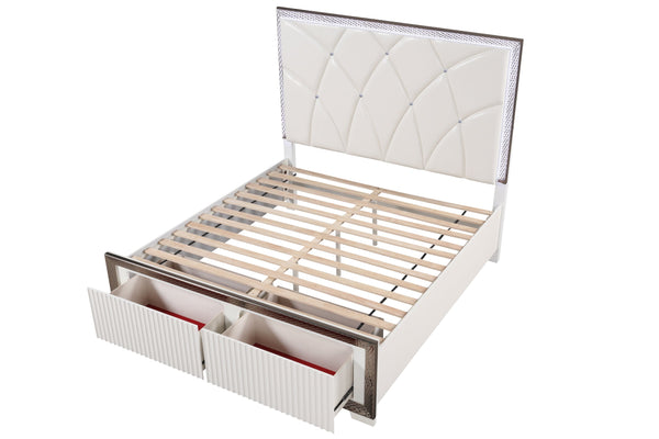 English Elm Fabio Tufted King Bed with LED Lighting, Diamond Accents, Two Drawers & Two-Tone Textured Finish B009S01933