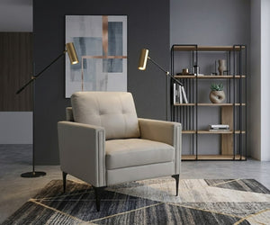 English Elm 1pc Faux Leather Accent Armchair Padded Seat Tailored Stitching Contemporary Living Room Beige B011P479603