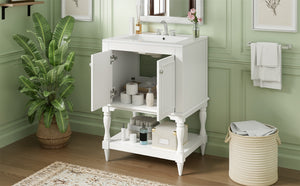 English Elm 24'' French Style Bathroom Vanity with Ceramic Sink Soft Close Cabinet and Drawer White N710P411341K
