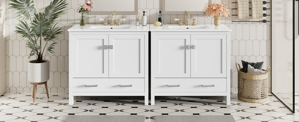 English Elm 72" White Bathroom Vanity Set with Dual Ceramic Sinks, Soft-Close Doors, Divided Drawers & Ample Storage, Solid Wood Frame, Easy Plumbing Access N729P000006K