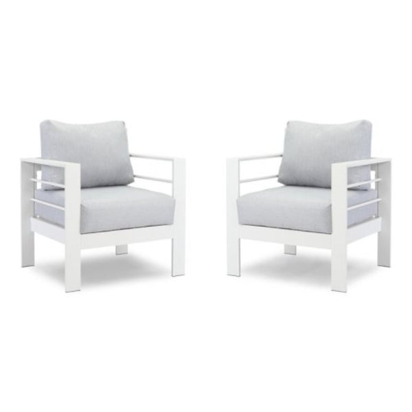 English Elm 4-piece Outdoor Aluminum Conversation Set with Deep Lounge Seating and Wpc Coffee Table Grey+White B082S00084