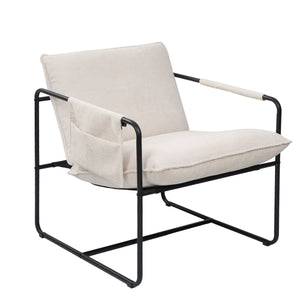 English Elm Accent Chair Mid-Century Rattan Arms Set of 2 with Rubber Wood Legs, Plush Fabric Seat, Cozy Lounge White T3950P397484