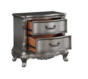English Elm Traditional Nightstand with Floral Decals and Rope Moldings, Crown Molding Accent, Charming Princess Appeal Antique Silver 21.5 L x 33.5 W x 33.5 H B2741P324368