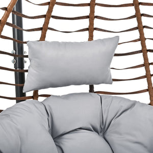 English Elm U_style Wicker Hanging Egg Chair with Stand Foldable Indoor Outdoor Swing Seat Brown+Gray N711P389502G