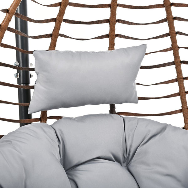 English Elm U_style Wicker Hanging Egg Chair with Stand Foldable Indoor Outdoor Swing Seat Brown+Gray N711P389502G
