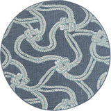 Unique Loom Outdoor Coastal Tethered Machine Made Solid Print Rug Navy Blue, Ivory/Gray/Green 7' 1" x 7' 1"