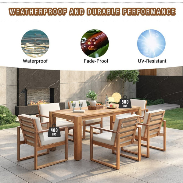 English Elm Trexm Acacia Wood Outdoor Dining Set Seats Six with Umbrella Hole Rustic Patio Beige,Light Teak TM000019AAD
