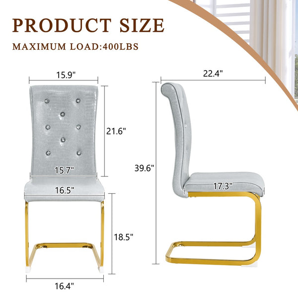 English Elm Set of 2 Glam Faux Alligator Pvc Dining Chairs with Crystal Buckle Bow Legs Gray W3875P371040