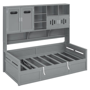 English Elm Twin Size Wooden Daybed With Hydraulic Lift & Integrated Storage Cabinet For Space-Saving Style N820S00046E-GIGA