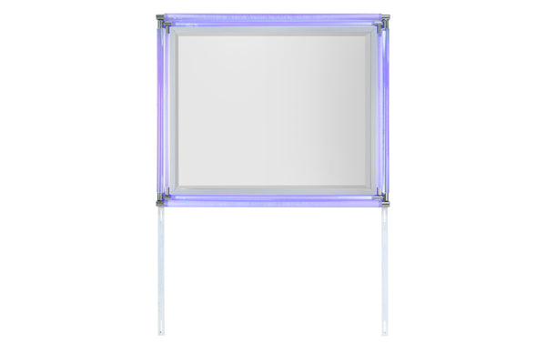 English Elm LAURA Silver Mirror with LED Light, Large Sleek Silver Frame, Solid Wood/MDF, Fits Matching Dresser B201P294745