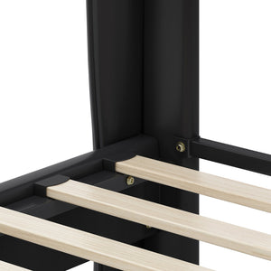 English Elm Christopher Knight Home® - King PU Leather Bed Frame with Wingback Headboard & Footboard, Gold Accents, Platform Slat Support, Elegant Design Black 77.5 L x 21 W x 5.25 H N761S0000012B