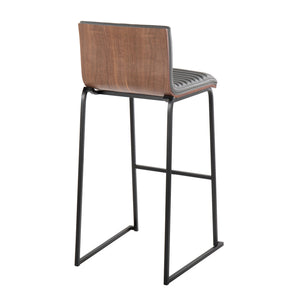 English Elm Mason Mara 30" Fixed-Height Barstool Set Of 2 - Black Metal, Walnut Wood & Grey Faux Leather Elegance B202P222249