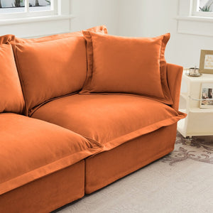 English Elm Streamlined Velvet Modular L-shape Sectional Sofa with Cloud Foam and French Piping Orange W3041S00132