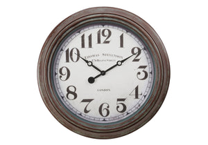 English Elm Clocks, 20" Round Wall Clock In Rubbed Antique Brown – Vintage Charm & Silent Quartz Movement B2710P287082