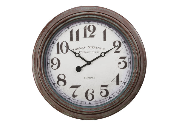 English Elm Clocks, 20" Round Wall Clock In Rubbed Antique Brown – Vintage Charm & Silent Quartz Movement B2710P287082