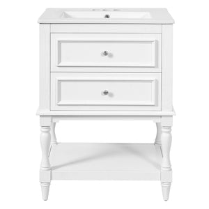 English Elm 24'' Retro Bathroom Vanity Mdf Cabinet with Ceramic Sink Open Shelf and 2 Drawers White N710P405414K