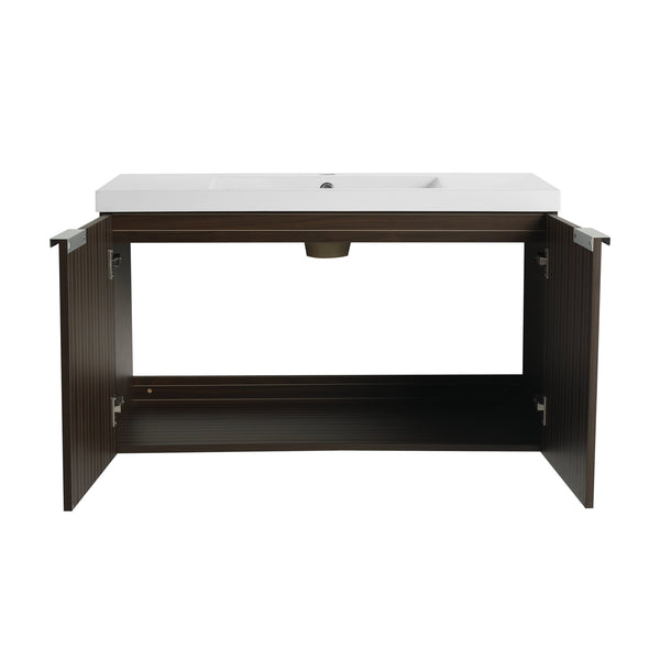 English Elm 36 Inch Silver-Brown Stripe Wall-Mounted Vanity with Resin Sink, Soft-Close Doors & Spacious Storage W999P204953