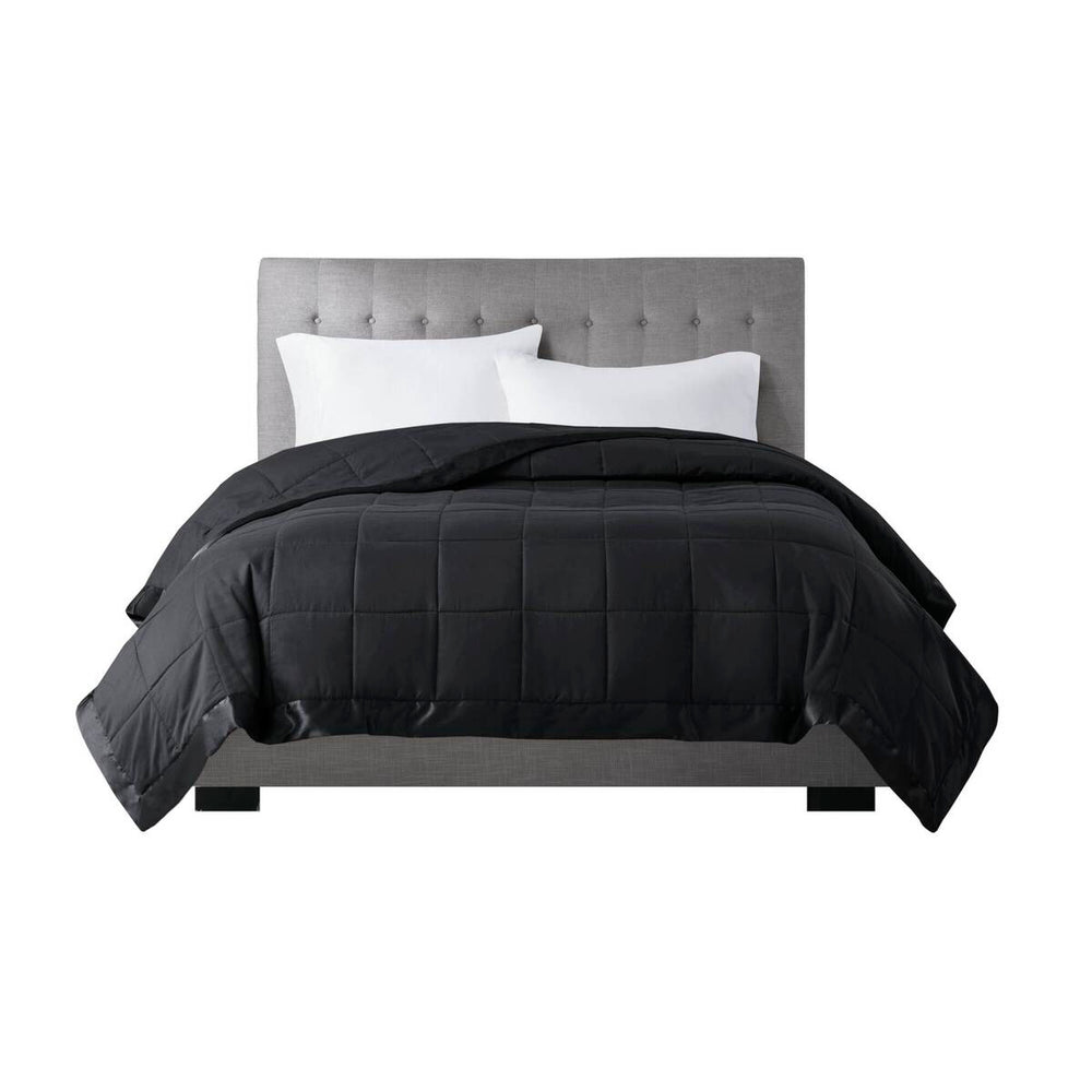 English Elm Lightweight hypoallergenic down alternative blanket with satin trim, breathable summer weight, Oeko‑Tex certified Black 14.96 L x 7.87 W x 7.87 H B035P266699