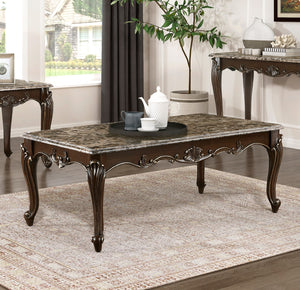 English Elm Formal Balthasar Marble Top Cocktail Table with Cherry Finish, Gold Accents & Cabriole Legs, 51" x29" x20" Brown Mix 55.25 L x 31.5 W x 8.5 H B011P290789