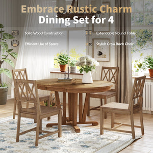 English Elm TOPMAX Rustic 5-Piece Extendable Round Dining Set with Trestle Base and Cross Back Chairs, Versatile Elegance Brown SP000042AAD