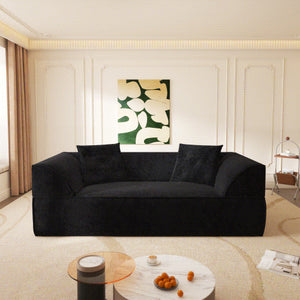 English Elm 3-in-1 Convertible Sofa Bed Sparkling Chenille 79.5" Deep Seat 3-Seater with Chaise & Pillows Black W3219P369309