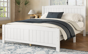 English Elm Queen Solid Wood Platform Bed Frame with Strong Support Slats, No Box Spring Needed, Modern White Finish Light White W1580P374312