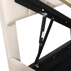 English Elm Twin Upholstered Hydraulic Storage Bed with Vertical Stripe Headboard, Space-Saving Modern Platform Beige SF000185AAA