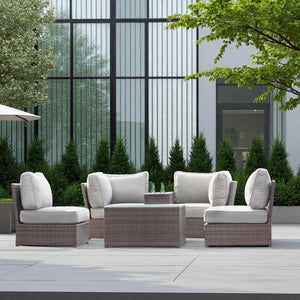 English Elm Fully Assembled 6-Piece Outdoor Wicker Seating Set With Cushions - Stylish, Durable, And Ready To Enjoy! B120S00181