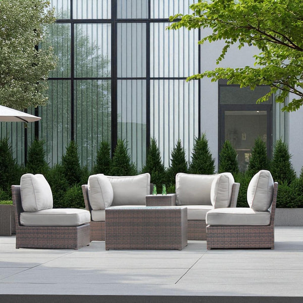 English Elm Fully Assembled 6-Piece Outdoor Wicker Seating Set With Cushions - Stylish, Durable, And Ready To Enjoy! B120S00181