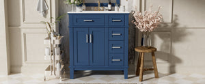 English Elm 30" Freestanding Bathroom Vanity Ceramic Sink Soft Close Cabinet Gray Wood Frame Blue N729P427118C