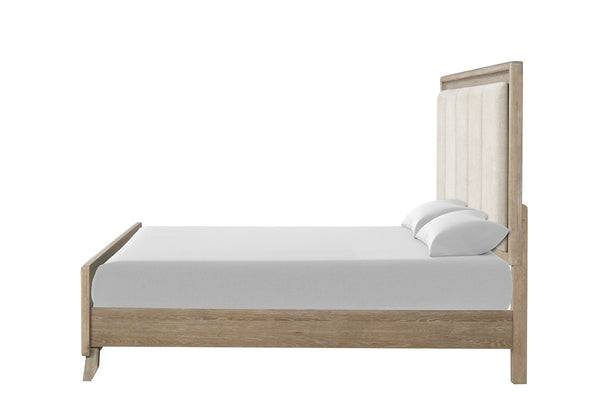 English Elm Contemporary Eastern King Bed Oak Veneer Channel Padded Headboard Transitional Bedroom B2741S00856