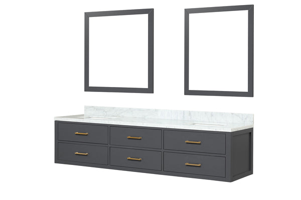 English Elm Black 80" Double Bath Vanity with Carrara Marble Top, Soft-Close Drawers & Dual 36"x36" Mirrors B2731S01583