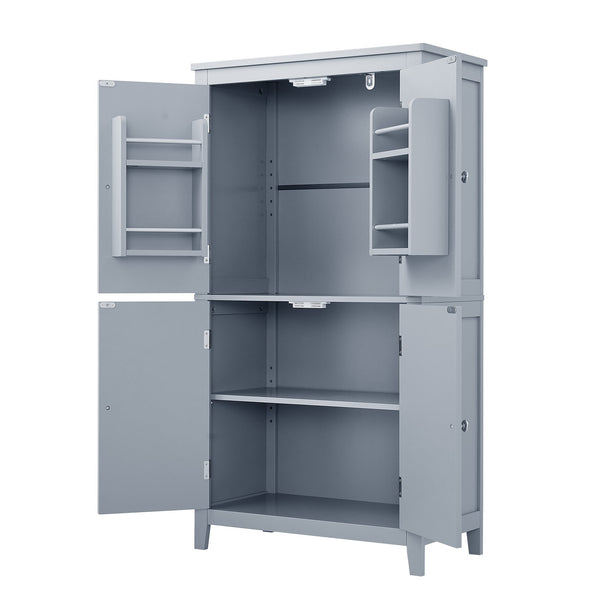 English Elm Elegant Bathroom Floor Storage Cabinet with 4 Doors, Adjustable Shelves, Anti-Tip Design, 28"L x 15"W Grey N725P188461E