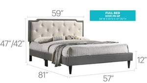 English Elm Charming Full Bed With Adjustable Height, Stylish Tufted Headboard & Durable Light Grey Finish B078112134