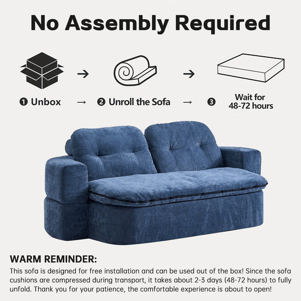 English Elm Modern Curved Floor Sofa Bed with 2 Pillows, No Assembly, High-Density Foam, Foldable Quilt Storage Dark Blue W3565P371223