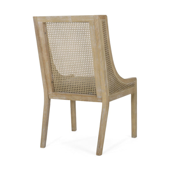 English Elm Dining Chair Set of 2 Rubberwood Cane Webbing Back Upholstered Farmhouse Style Charcoal N771P388970C