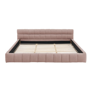 English Elm California King Upholstered Bed Frame In Soft Pink Chenille - No Box Spring Needed, Modern Design! W487P311319